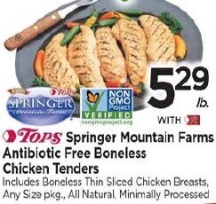 Tops Springer Mountain Farms Antibiotic Free Boneless Chicken Tenders offer
