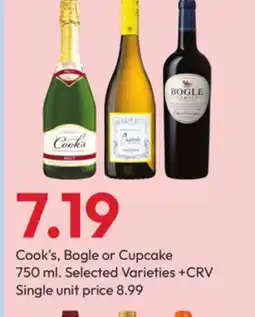 Stater Bros Cook's, Bogle or Cupcake offer