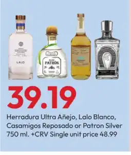Stater Bros Herradura Ultra Añejo, Lalo Blanco, Casamigos Reposado or Patron Silver offer