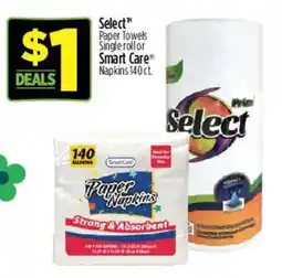 Dollar General Select paper towels single roll or smart care napkins offer