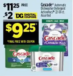 Dollar General Cascade automatic dishwasher detergent actionpacs offer