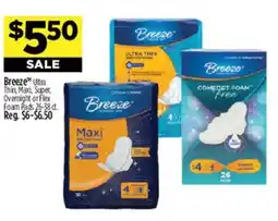 Dollar General Breeze Thin Maxi, Super Overnight or Flex Foam Pads offer