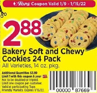 Tops Bakery Soft And Chewy Cookies 24 Pack offer
