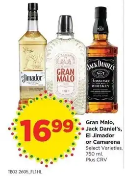 Food 4 Less Gran Malo, Jack Daniel's, El Jimador or Camarena offer