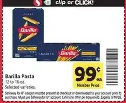 Safeway Barilla Pasta offer