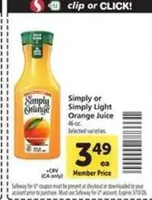 Safeway Simply Orange Juice offer