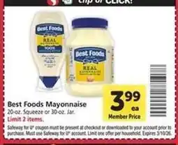 Safeway Best Foods Mayonnaise offer
