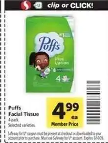 Safeway Puffs Facial Tissue offer