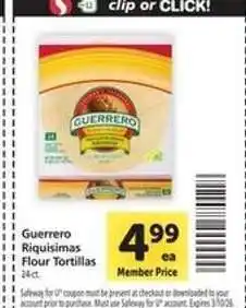 Safeway Guerrero Riquisimas Flour Tortillas offer