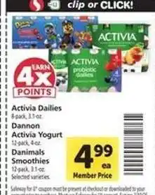 Safeway Activia Dailies, Dannon Activia Yogurt, Danimals Smoothies offer