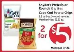 Safeway Snyder's Pretzels or Rounds, Cape Cod Potato Chips offer