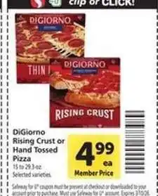 Safeway DiGiorno Rising Crust or Hand Tossed Pizza offer