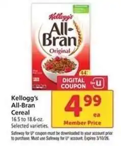 Safeway Kellogg's All-Bran Cereal offer