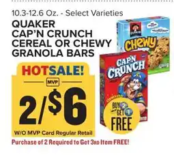 Food Lion Quaker Cap'n Crunch Cereal or Chewy Granola Bars offer