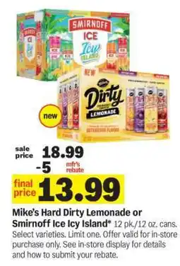 Meijer Mike’s Hard Dirty Lemonade or Smirnoff Ice Icy Island offer