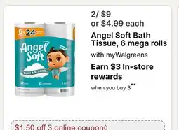 Walgreens Angel Soft Bath Tissue, 6 mega rolls offer