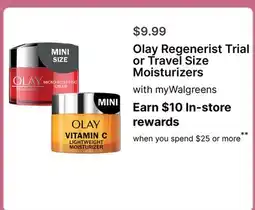 Walgreens Olay Regenerist Trial or Travel Size Moisturizers offer