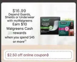 Walgreens Depend Guards, Shields or Underwear offer