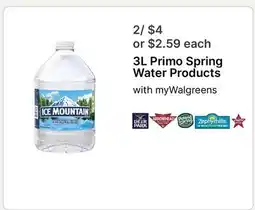 Walgreens 3L Primo Spring Water Products offer