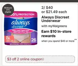 Walgreens Always Discreet Underwear offer