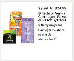 Walgreens Gillette or Venus Cartridges, Razors or Razor Systems offer