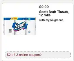 Walgreens Scott Bath Tissue, 12 rolls offer