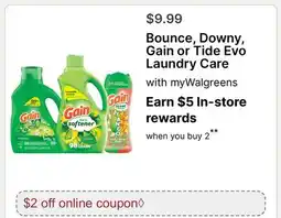 Walgreens Bounce, Downy, Gain or Tide Evo Laundry Care offer