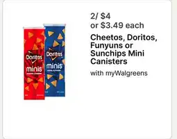 Walgreens Cheetos, Doritos, Funyuns or Sunchips Mini Canisters offer