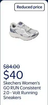 Walmart Skechers Women's GO RUN Consistent 2.0 - Volt Lace-Up Running Sneakers offer