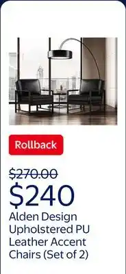 Walmart Alden Design Upholstered PU Leather Accent Chairs with Metal Arms, Set of 2, Black offer