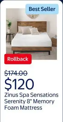Walmart Zinus Spa Sensations Serenity 8 Memory Foam Mattress offer
