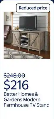 Walmart Better Homes & Gardens Modern Farmhouse TV Stand for TVs up to 70, Rustic Gray offer