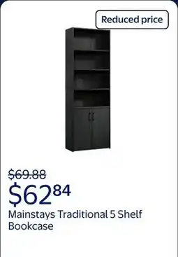 Walmart Mainstays Traditional 5 Shelf Bookcase with Doors, Black Finish offer