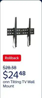 Walmart onn Tilting TV Wall Mount for 50 to 86 TV's, UL Listed, up to Β±12Β° Tilting offer