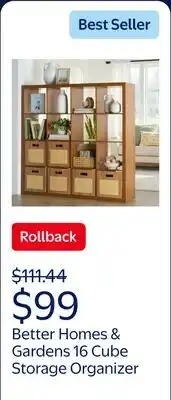 Walmart Better Homes & Gardens 16 Cube Storage Organizer, Acorn offer
