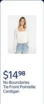 Walmart No Boundaries Tie Front Pointelle Cardigan, Women's offer
