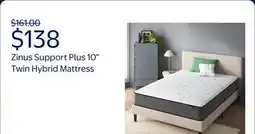 Walmart Zinus Support Plus 10 Twin Tight Top Medium Hybrid Mattress with Comfort Foam and Pocket Springs offer