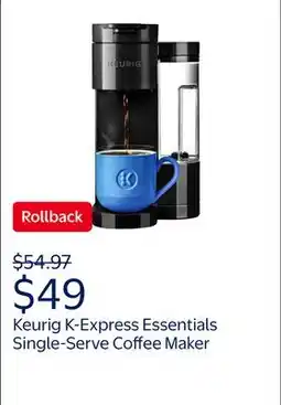 Walmart Keurig K-Express Essentials Black Single-Serve K-Cup Pod Coffee Maker offer