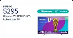 Walmart Hisense 65 Class 4K UHD LCD Roku Smart TV HDR R6 Series 65R6E4 offer