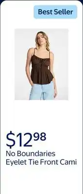 Walmart No Boundaries Eyelet Tie Front Cami, Women's offer