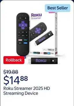 Walmart Roku Streamer 2025 - HD Roku Streaming Device for TV with Voice Remote - Free & Live TV offer