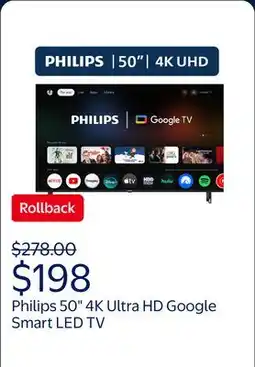 Walmart Philips 50 Class 4K Ultra HD (2160p) Google Smart LED TV (50PUL7552/F7) offer