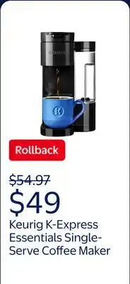 Walmart Keurig K-Express Essentials Black Single-Serve K-Cup Pod Coffee Maker offer