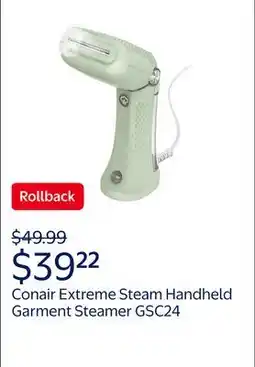 Walmart Conair Extreme Steam Handheld Garment Steamer GSC24, Pistachio Green, 1200W Power offer