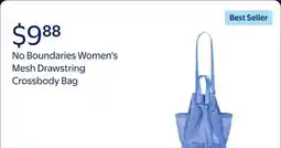 Walmart No Boundaries Women's Mesh Drawstring Crossbody Bag, Blue offer