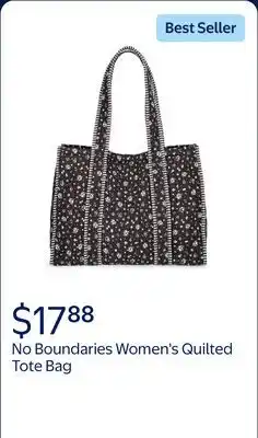 Walmart No Boundaries Women's Quilted Tote Bag, Black Ditsy/Stripe offer