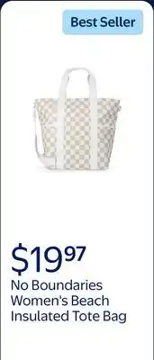 Walmart No Boundaries Women's Beach Insulated Tote Bag, Tan Checker offer