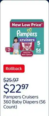 Walmart Pampers Cruisers 360 Baby Diapers 360 Size 5, 56 Count (Select for More Options) offer