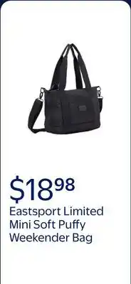 Walmart Eastsport Limited Mini Soft Puffy Weekender Bag, Black offer