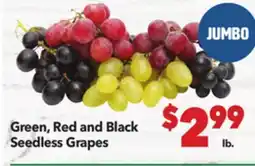 Vallarta Supermarkets Green, Red and Black Seedless Grapes offer